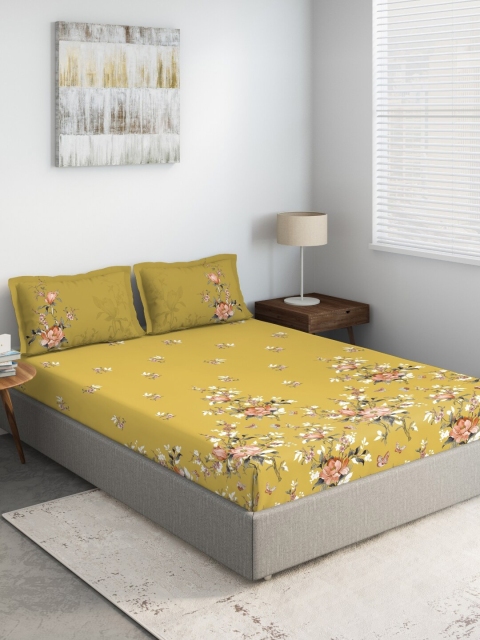 

DDecor Yellow & White Floral 150 TC King Bedsheet with 2 Pillow Covers