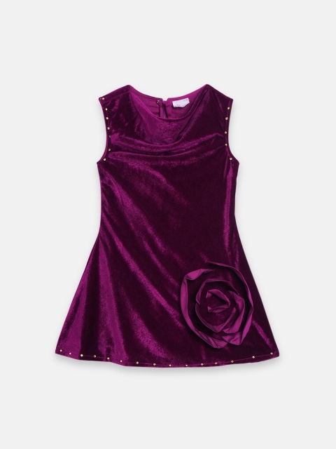 Butterfly Blush Girls Velvet Purple Sleeveless A-Line Dress