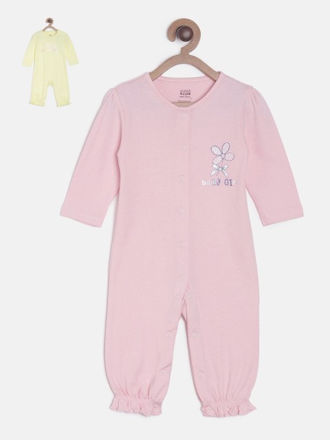 

MINI KLUB Infant Girls Pack Of 2 Pure Cotton Rompers, Yellow