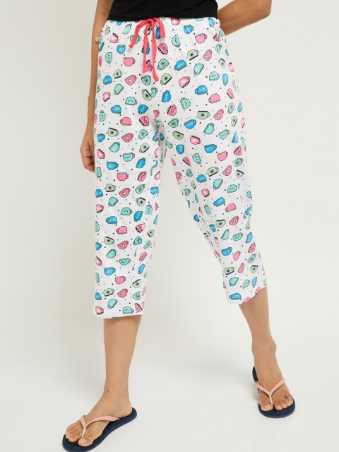 

max Women White & Blue Printed Pure Cotton Lounge Capri