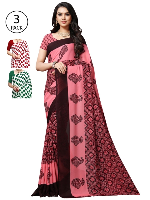 

KALINI Pack Of 3 Poly Georgette Printed Sarees, White