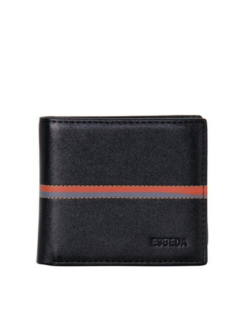 

ESBEDA Men Black & Red Colourblocked Textured PU Two Fold Wallet with RFID
