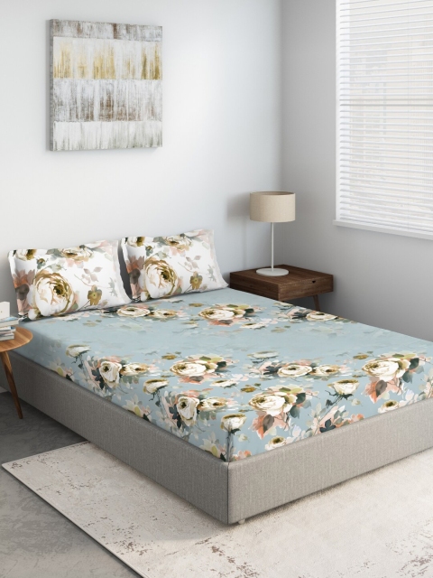 

DDecor Blue & White Floral 140 TC King Bedsheet with 2 Pillow Covers