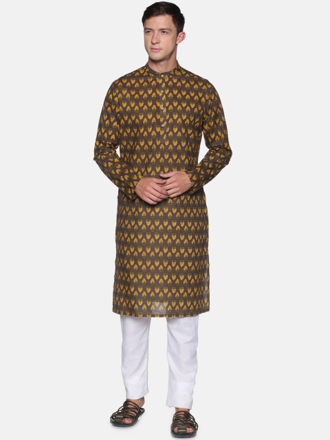 

Saffron Threads Men Brown Ethnic Motifs Printed Kurta