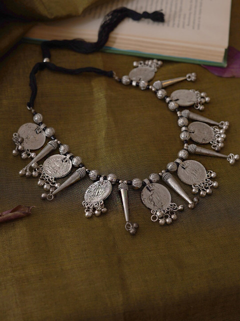 

TEEJH Black Silver-Plated Oxidised Necklace