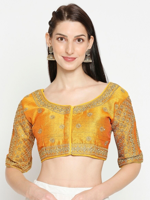 

SALWAR STUDIO Women Yellow & Gold-Coloured Embroidered Readymade Saree Blouse