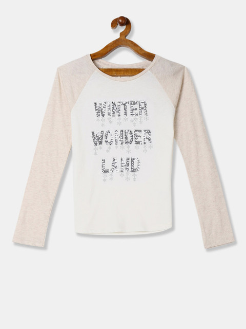 

GAP Girls White & Beige Embellished Baseball Top