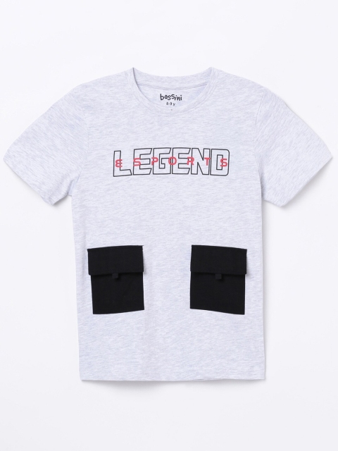 

Bossini Boys Grey Melange & Black Typography Printed T-shirt