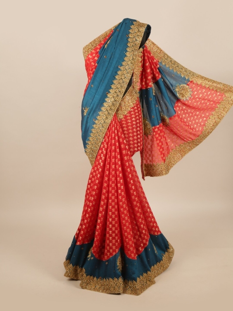 

Pothys Blue & Red Floral Pure Georgette Saree