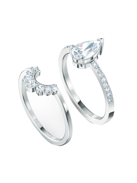 

SWAROVSKI White Rhodium-Plated Attract Pear Ring Set