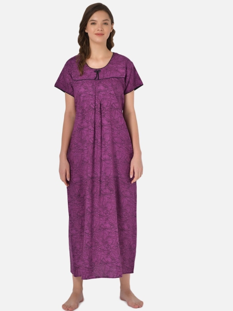 

Klamotten Purple Printed Maxi Cotton Nightdress