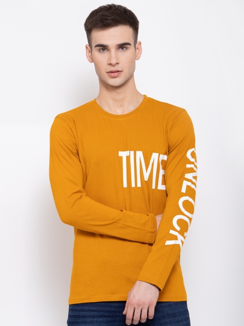 

KAY DEE Men Mustard Yellow Typography Printed Slim Fit T-shirt