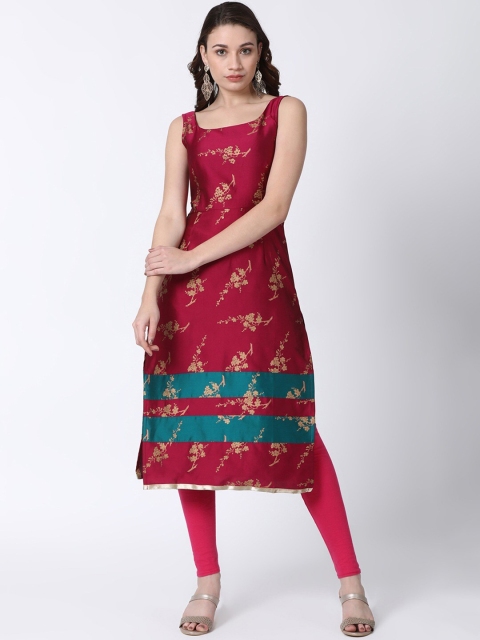 

Ira Soleil Women Pink & Gold-Toned Floral Printed Kurta