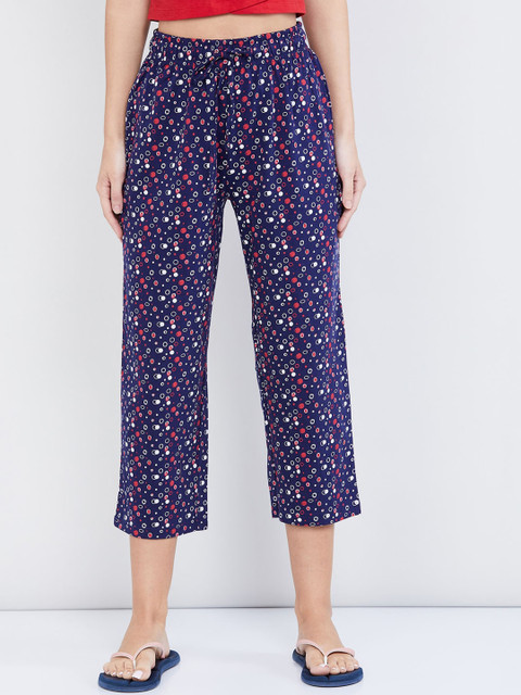 

max Women Blue & White Printed Pure Cotton Lounge Capri