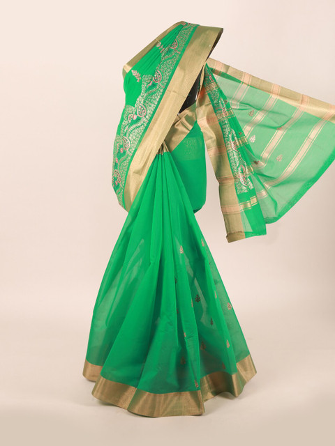 

Pothys Green & Gold-Toned Ethnic Motifs Embroidered Saree