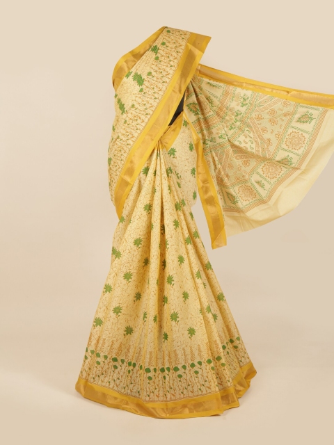 

Pothys Yellow & Green Cotton Blend Floral Saree