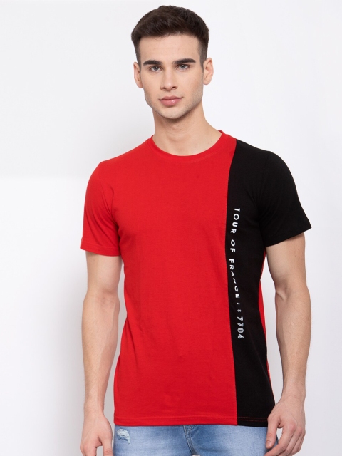 

KAY DEE Men Red Black Typography Printed Slim Fit Pure Cotton T-shirt