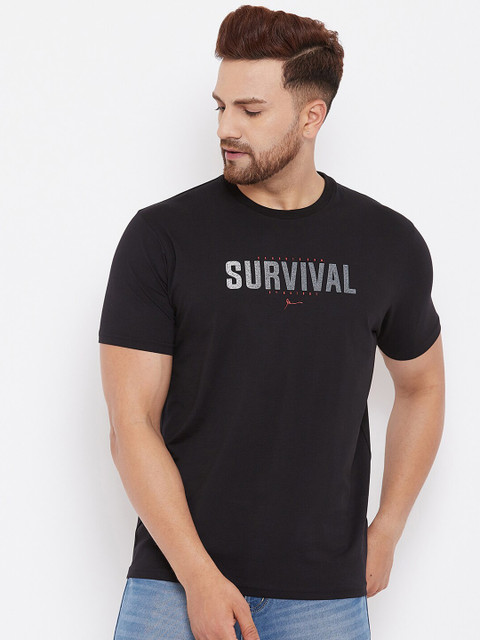 

98 Degree North Men Black Typography Printed Cotton T-shirt