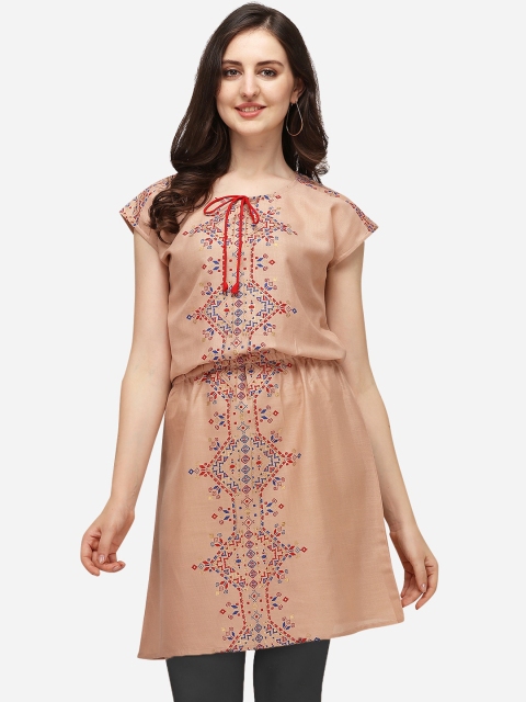 

OM SAI LATEST CREATION Women Peach Ethnic Motifs Embroidered Thread Work Kurta