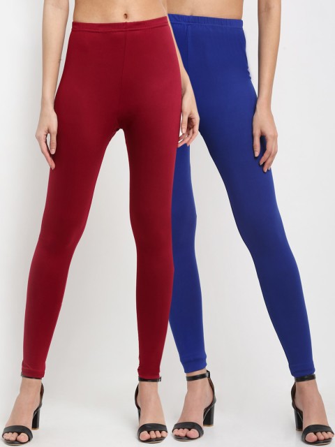 

NEUDIS Women Pack Of 2 Solid Ankle-Length Leggings, Maroon