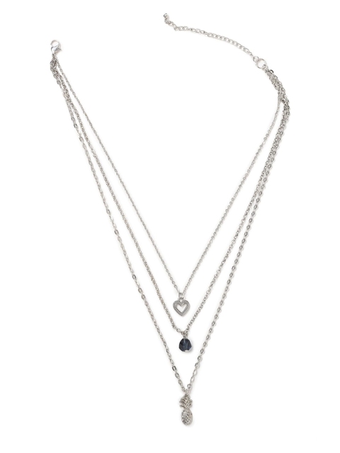 

FOREVER 21 Silver & Black Pendant Layered Necklace
