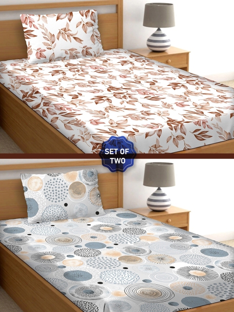 

BELLA CASA White & Brown Floral 250 TC 2 Single Bedsheet with 2 Pillow Covers