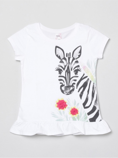 

max Girls White Printed Cotton Top