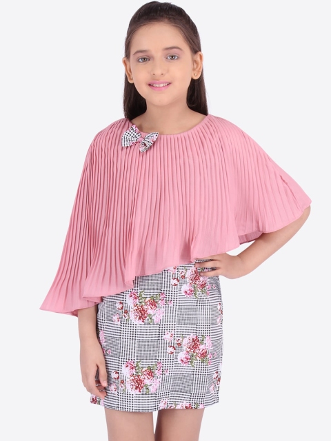 

CUTECUMBER Girls Pink & Grey Floral Georgette Sheath Dress