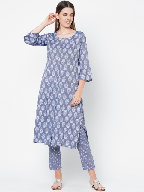 

FASHOR Women Lavender Printed Angrakha Kurti with Trousers