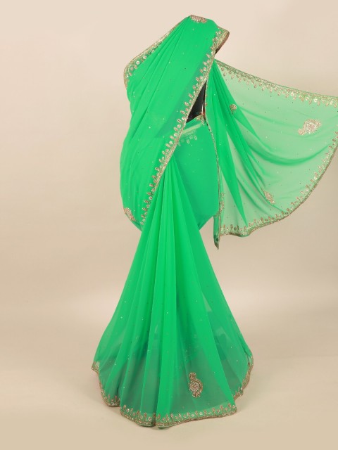 Pothys Green Ethnic Motifs Pure Georgette Saree