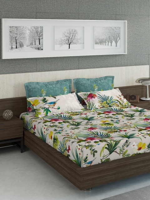 

DDecor Green Floral 160 TC King Bedsheet with 4 Pillow Covers