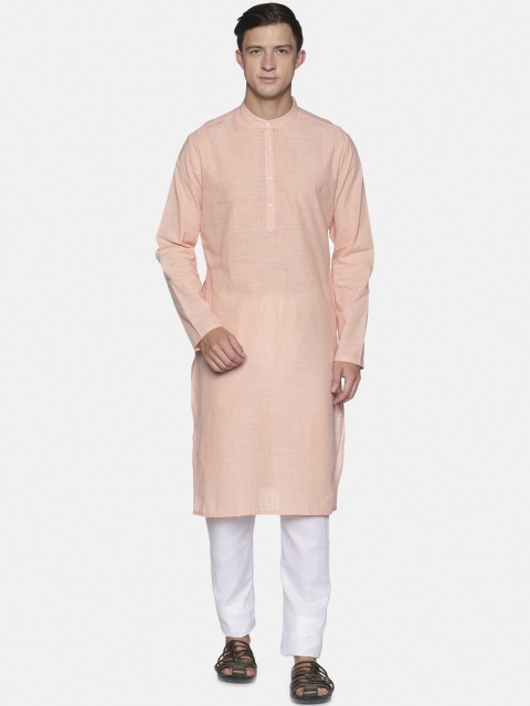 

Saffron Threads Men Peach-Coloured Thread Work Pastels Kurta