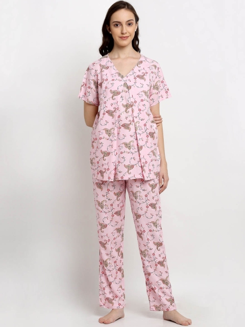 

DIVA WALK EXCLUSIVE Women Pink & Green Printed Night suit