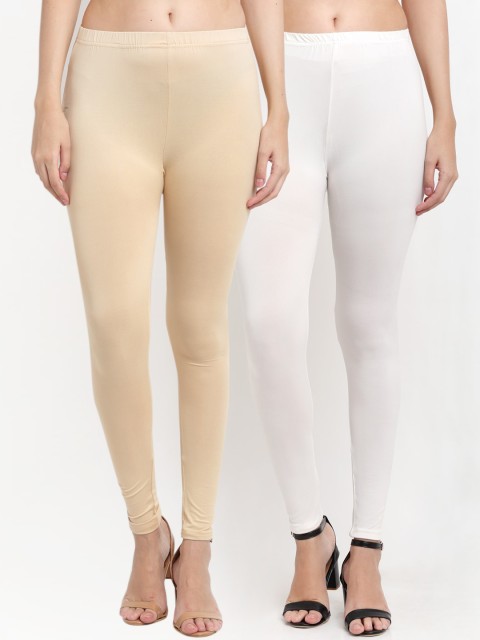 

NEUDIS Women Pack Of 2 Solid Ankle-Length Leggings, Beige