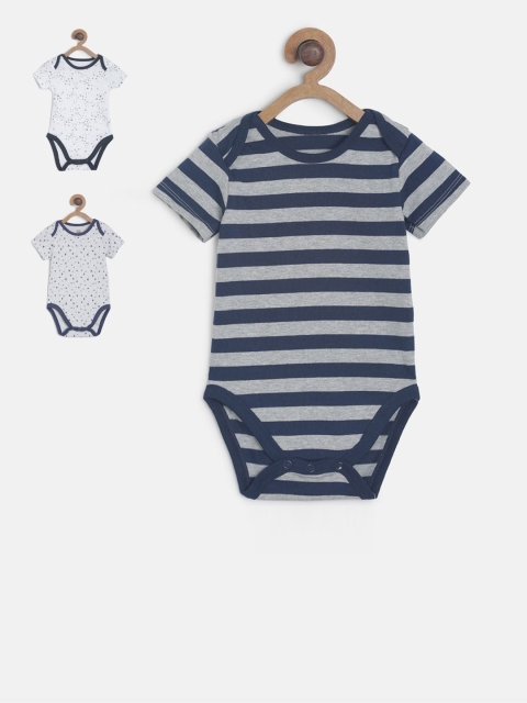 

MINI KLUB Infant Boys Pack Of 3 Printed Pure Cotton Bodysuits, Grey