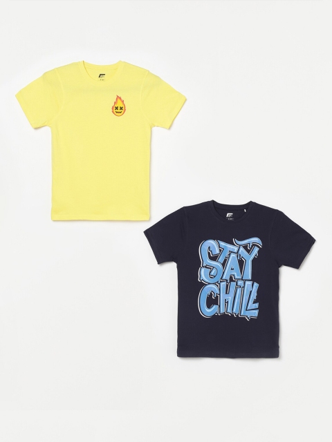 

Fame Forever by Lifestyle Boys Set of 2 Yellow & Navy Blue Printed T-shirts