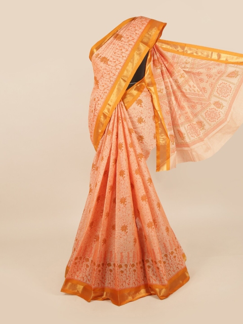 

Pothys Orange & Yellow Cotton Blend Floral Saree