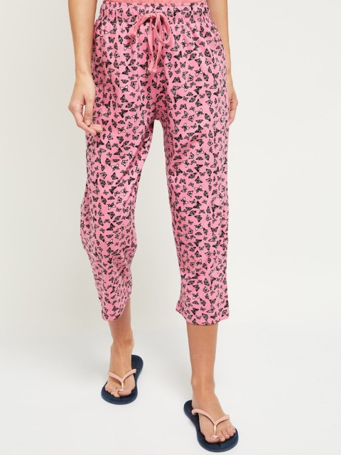

max Women Pink & Black Pure Cotton Lounge Capris