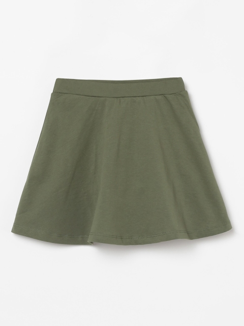 

Fame Forever by Lifestyle Girls Olive Green Solid Pure Cotton A-Line Skirt