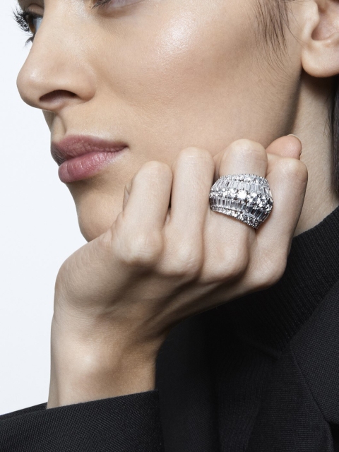 

SWAROVSKI Large White Rhodium-Plated Hyperbola Cocktail Ring