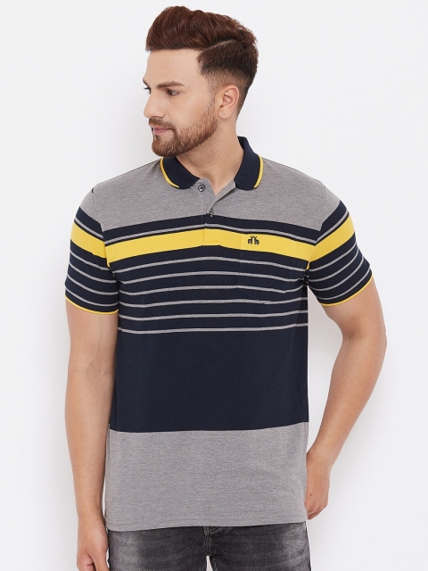 

98 Degree North Plus Size Men Multicoloured Striped Polo Collar T-shirt, Multi