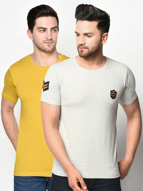 

ELEGANCE Men Pack Of 2 Cream-Coloured & Yellow T-shirt