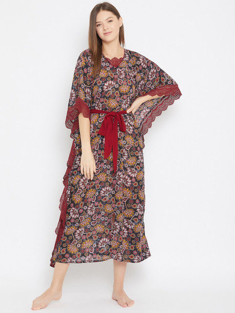 

The Kaftan Company Black Printed Maxi Nightdress