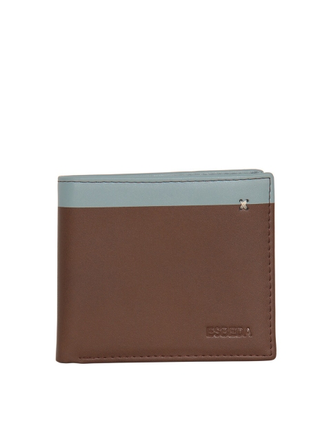 

ESBEDA Men Brown & Blue Colourblocked Two Fold Wallet with RFID