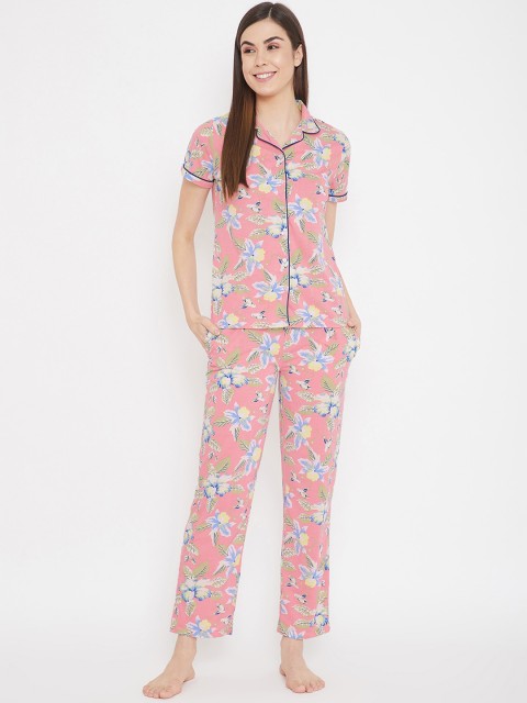 

Clovia Women Pink & Sea Green Printed Night suit