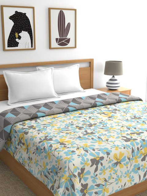 

Trident Grey & White Floral Microfiber AC Room Reversible Double Bed Dohar