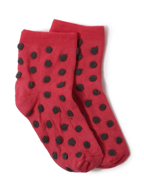 

FOREVER 21 Women Pink & Black Polka Dots Printed Above Ankle-Length Socks