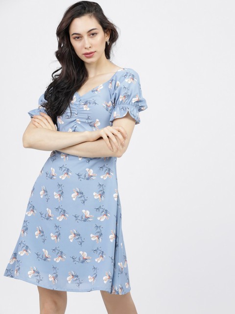 

Tokyo Talkies Blue Floral Georgette A-Line Dress