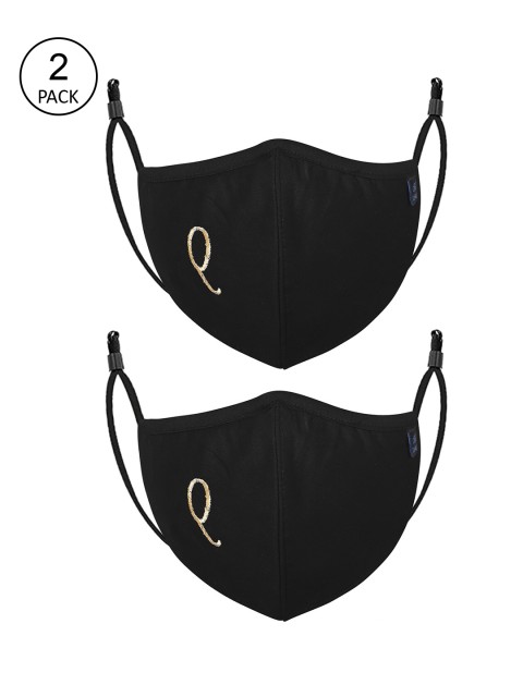

CENWELL Unisex Pack Of 2 Black & Beige Printed 6-Ply Reusable Pure Cotton Cloth Masks