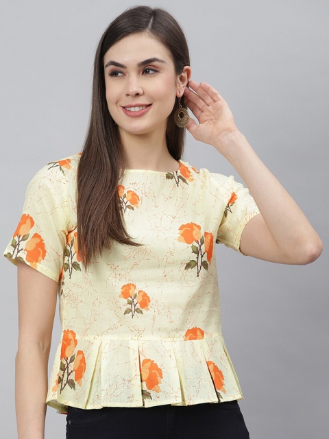 

Shakumbhari Cream-Coloured & Yellow Floral Peplum Top